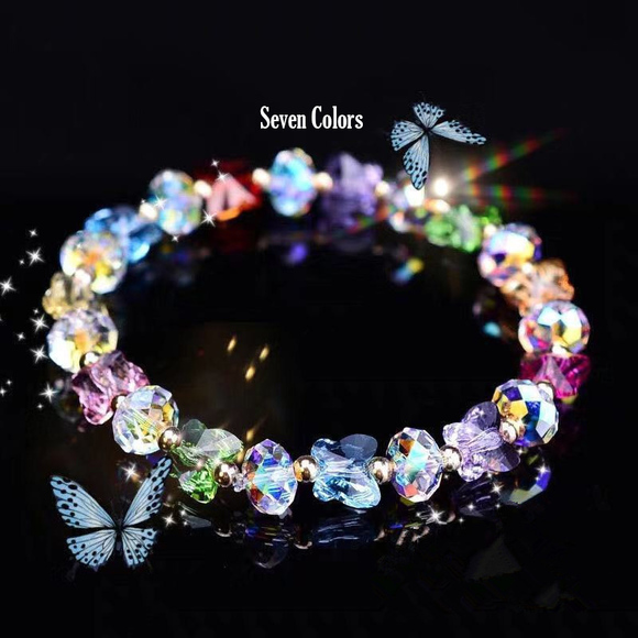 Butterfly Elegance: Crystal Beaded Bracelet with Bohemian Charms - Picture 2 of 6